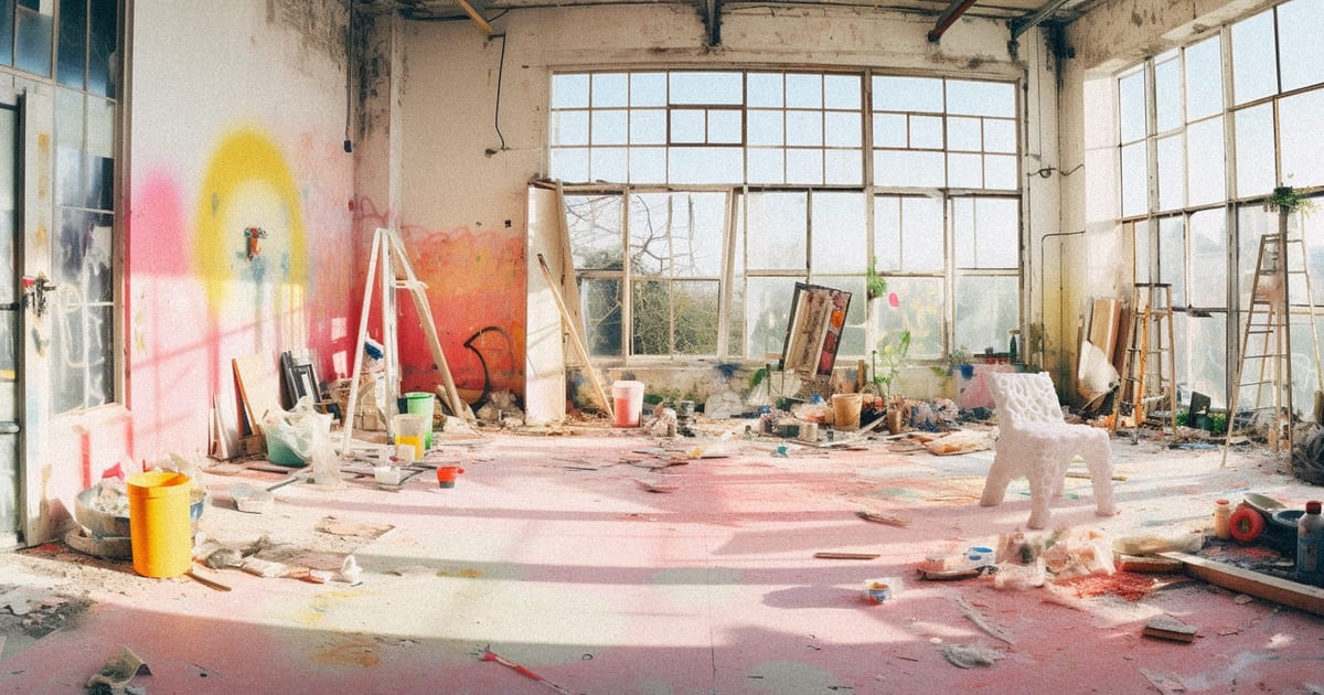 FAR's studio — work in progress on the floor and walls